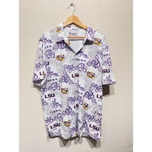 Reyn Spooner LSU Tigers Performance Polo Shirt Mens Floral Hawaiian XL